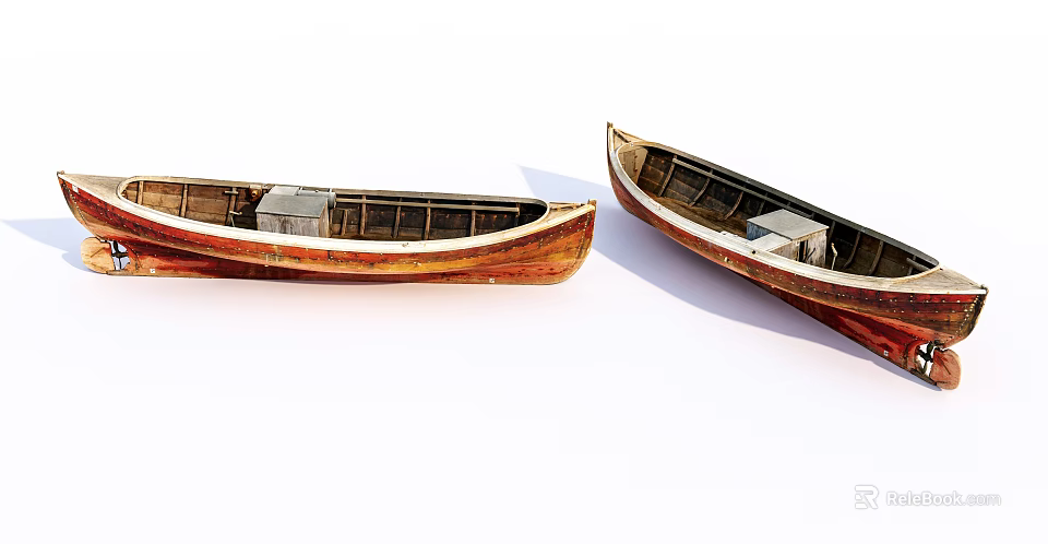 Two Vintage Wooden Boats with Reddish Brown Finish and Classic Design 3d model 