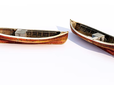 Two Vintage Wooden Boats with Reddish Brown Finish and Classic Design 3d model