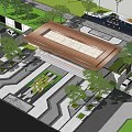 Modern Architectural Entrance Gate With Wooden Roof Lush Greenery And Paved Driveway