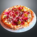 Delicious Pizza Topped With Red Green Bell Peppers Sliced Meat And Melted Cheese