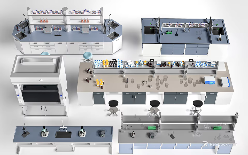 Modern Laboratory Interior Design With Lab Benches Cabinets And Equipment 3d model