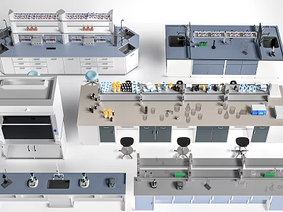 Modern Laboratory Interior Design With Lab Benches Cabinets And Equipment 3d model