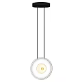 Modern Pendant Light With Black Ceiling Base Transparent Circular Shade And Yellow Bulb