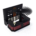 Elegant Black Red Bar Counter With Wing Shaped Top Arched Window And Red Stripes