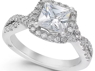 Platinum Diamond Ring With Square Cut And Pearl Accents 3d model