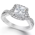 Platinum Diamond Ring With Square Cut And Pearl Accents 3d model