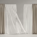 Modern Curtains Interior Design With Beige Velvet And White Sheer Layers