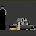 Revolver And Semi Automatic Pistol With Bullets And Skull On Dark Surface
