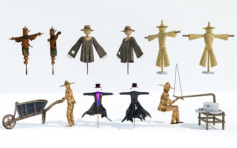 Modern Scarecrow Combination Scarecrow Country Sticks Farm Tools Country Dummy 3d model