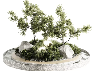 Modern Zen Style Garden Landscape With Delicate Trees Natural Stones And Lush Green Grass 3d model
