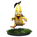 Yellow Chicken Doll Running on Green Grass with Big Eyes and Open Mouth