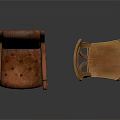 Vintage and Classic Furniture Featuring Leather Armchair and Wooden Carved Chair