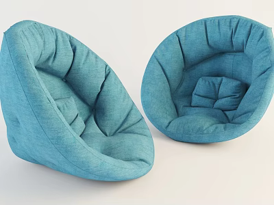 Two Blue Fabric Bean Bag Chairs With Cozy Round Design For Living Room 3d model
