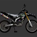 Green Off Road Motorcycle With Large Tires High Handlebars And Exhaust Pipe Design