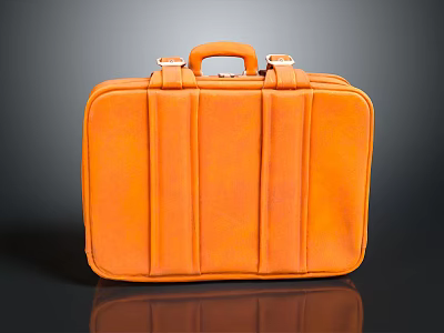 Orange Leather Classic Design Fashion Accessory Suitcase With Top Handle And Straps 3d model