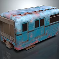 Blue Rusty Train Carriage With Weathered Exterior 3d model