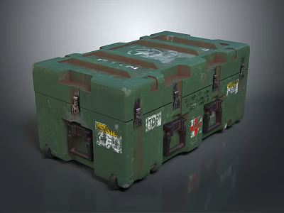 Green Utility Storage Box with Wheels Metal Latches and Vintage Labels 3d model