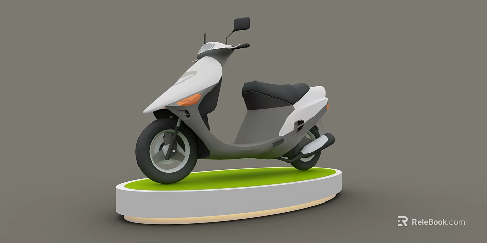 Modern White Scooter Motorcycle Displayed On Green Circular Platform Stand 3d model 