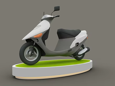 Modern White Scooter Motorcycle Displayed On Green Circular Platform Stand 3d model