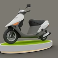 Modern White Scooter Motorcycle Displayed On Green Circular Platform Stand
