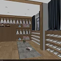 Retail Store in Shopping Mall Featuring Wooden Shelves Children's Apparel and Shoe