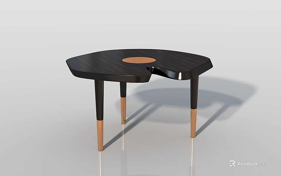 Modern Black Coffee Table With Brown Circular Top And Gold Metal Legs 3d model 