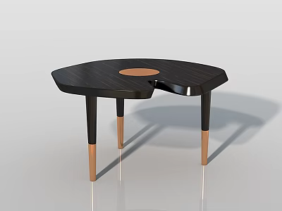 Modern Black Coffee Table With Brown Circular Top And Gold Metal Legs 3d model