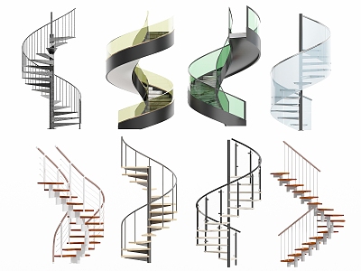 Modern revolving stair handrail stair wood stair 3d model