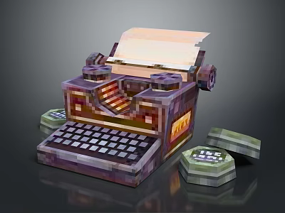 Pixel Style Vintage Typewriter For Home Office Daily Use Supplies With Decorative Stamp Blocks 3d model