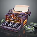 Pixel Style Vintage Typewriter For Home Office Daily Use Supplies With Decorative Stamp Blocks