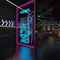 Modern Bar Interior Featuring Neon Bear Sculpture Open Space And Lighting Decor 3d model