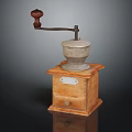 Vintage Manual Kitchen Grinder With Wooden Base And Stone Bowl As Traditional Kitchen Appliance