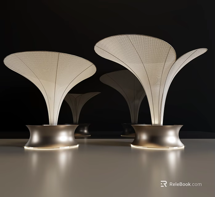 Modern Bar Counter With Unique Sculptural Design And Metallic Base Illuminated By Lights 3d model 