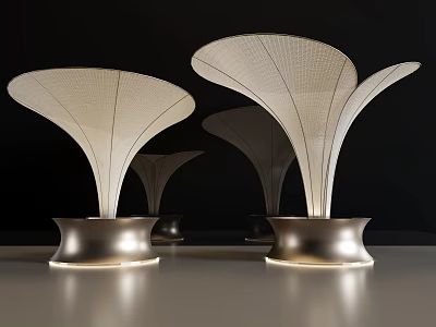 Modern Bar Counter With Unique Sculptural Design And Metallic Base Illuminated By Lights 3d model