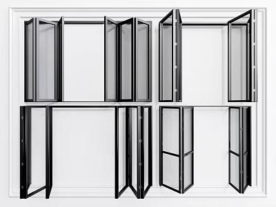 Modern Folding Doors with Glass Panels and Black Frames for Interior Space Partition 3d model