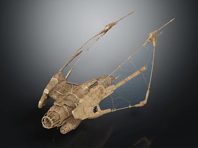 Futuristic Cosmic Spaceship With Net Like Structures And Extended Arms For Interstellar Exploration 3d model