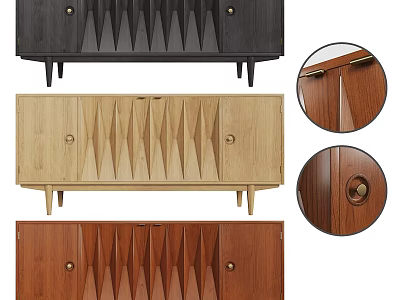 Modern Wooden Chest of Drawers with Diamond Pattern Doors Round Metal Handles and Slim Legs 3d model