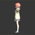 3D Character With Red Hair Orange Glasses Cream Hoodie Dark Pleated Skirt Arms Outstretched