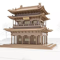 Ancient Chinese Architecture Three Story Wooden Pavilion With Overhanging Eaves And Traditional Design Elements