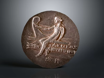 Artistic Round Sculpture Featuring Seated Figure And Ancient Carved Inscriptions 3d model
