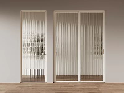 Modern Sliding Doors With Vertical Striped Glass And White Frames For Interior Design 3d model