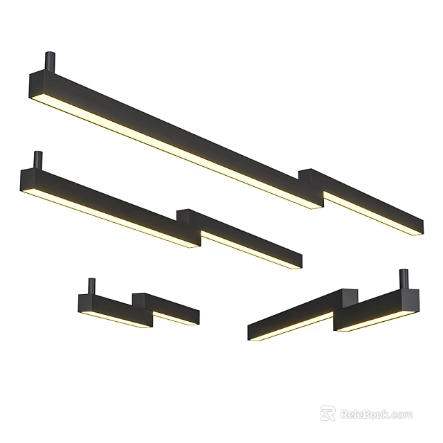 Modern Shower Sauna Lighting Fixtures With Sleek Black LED Ceiling Lights And Different Lengths 3d model 
