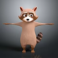 3D Raccoon Character Standing With Arms Outstretched Surprised Expression Brown Gray Fur And Striped Tail