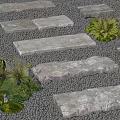 Natural Garden Path With Stone Slabs Pebble Ground And Green Plants