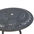 Stylish Metal Outdoor Table with Perforated Round Top and Ornate Decorative Legs