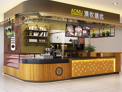 Elegant Modern Shopping Mall Store With Counter Display Cases And Shelves 3d model