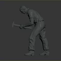 3D Human Model in Bent Standing Posture with Clasped Hands on Grey Reflective Surface