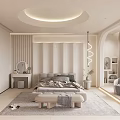 Modern Light Toned Bedroom Interior Design With Soft Lighting And Upholstered Headboard