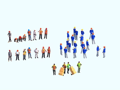 Group of Workers in Different Colored Uniforms Working Together as Team 3d model