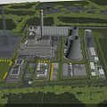 Aerial View of Modern Industrial Plant With Cooling Towers Chimneys Green Spaces and Roads